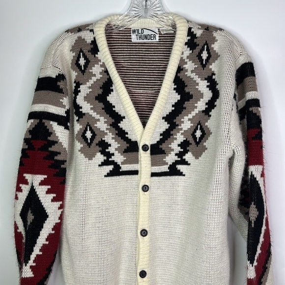 Vintage Wild Thunder Aztex Print Cardigan Sweater Size S/M - Picture 2 of 9